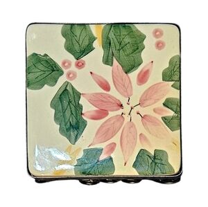 Vtg Christmas 6" World Showcase Dolomite & Metal Base Poinsettia Stand Trivet